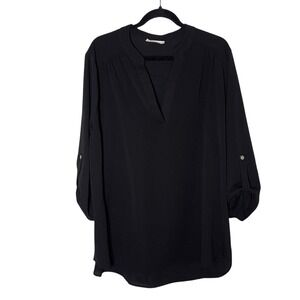 ENTRO‎ Black V-Neck Roll-Tab Sleeve Tunic Top Plus Size 1X